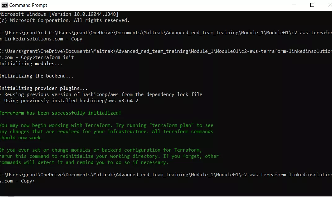 Snapshot of terraform init command
being run from the command line