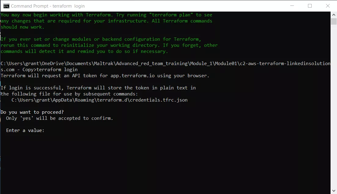 Snapshot of terraform login_1 command
being run from the command line
